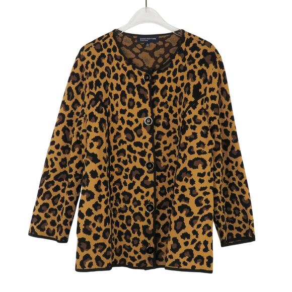 Jones New York Leopard Print Cardigan Sweater Large Animal Print Large - Picture 5 of 5
